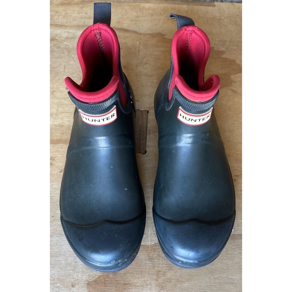 Hunter Womens Boots Chelsea Ankle Rubber Size 7 Gray with Rare Red Liner